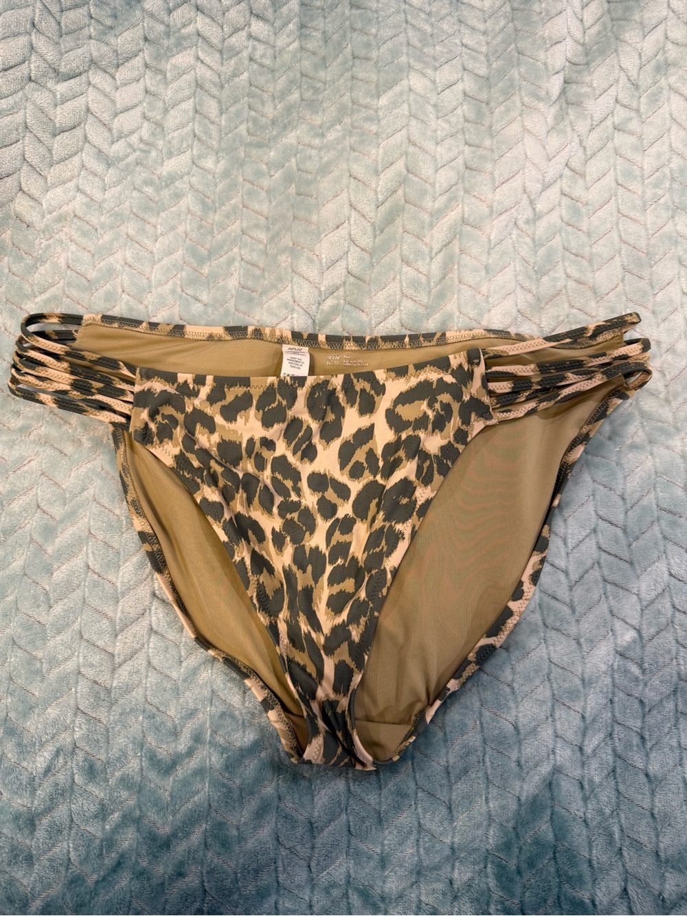 aerie Green and Tan Leopard Print Bikini Bottoms with Strappy Sides